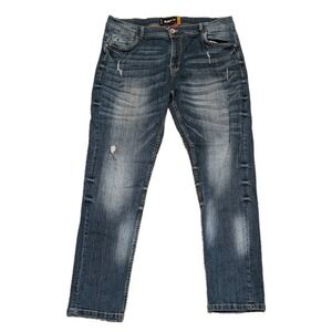 Raw X Jeans Men Size 38x32 Distressed Skinny Fit Dark Wash Blue Denim